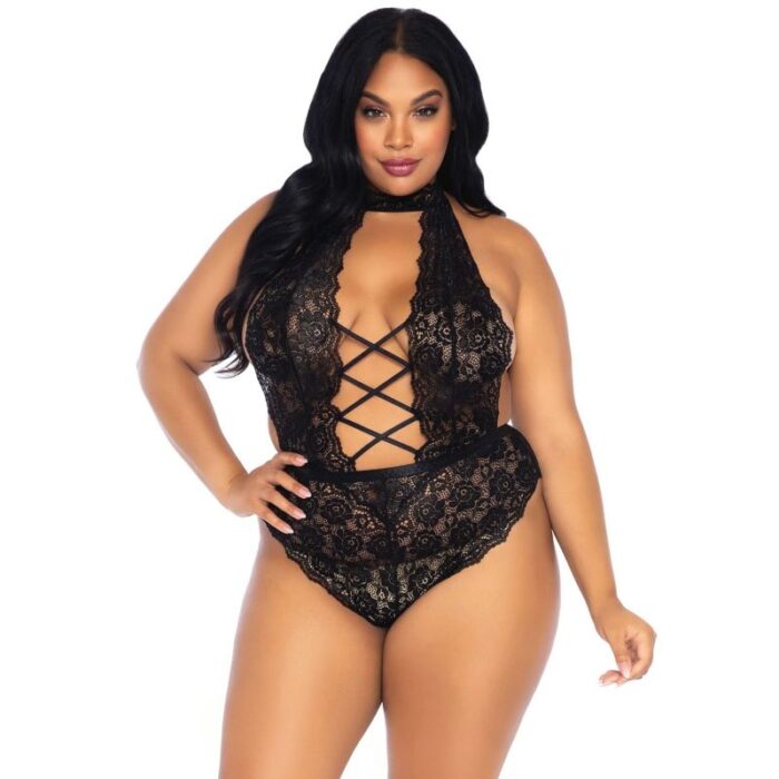 LEG AVENUE FLORAL LACE CROTHLESS TEDDY PLUS SIZE