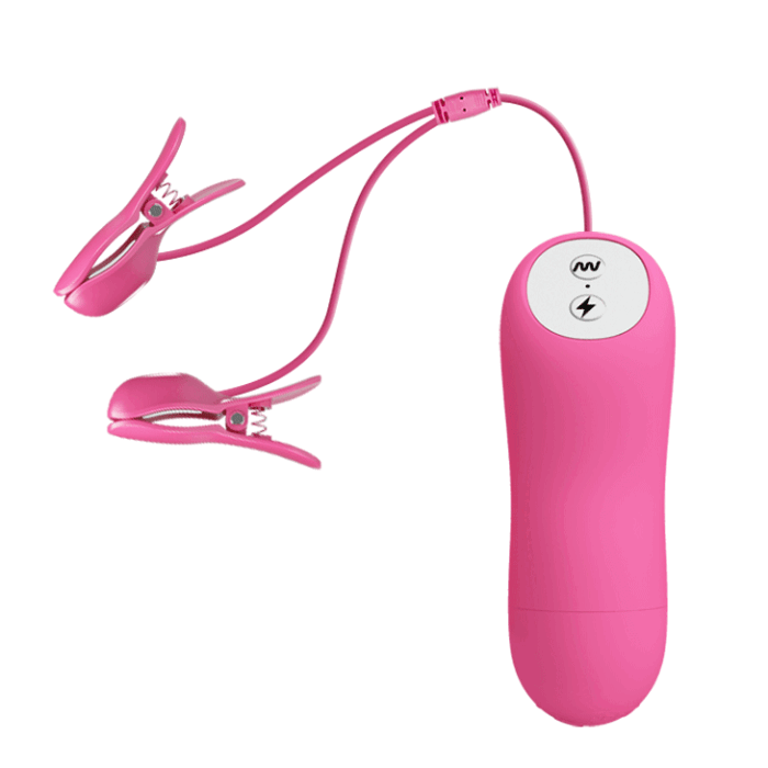 ROMANTIC WAVE VIBRATING AND ELETRIC SHOCK NIPPLE CLAMPS FUCHSIA