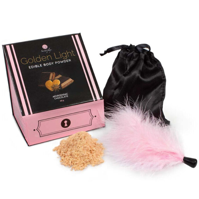 SECRETPLAY GOLDEN LIGHT KIT APHRODISIAC CHOCOLATE EDIBLE POWDER & FEATHER